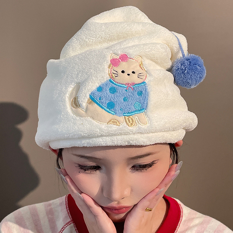 Silently Love Cute Hair Drying Cap for Women Super Absorbent Quick-Drying Hair Towel Household Thickeneded Coral Velvet Bath Towel
