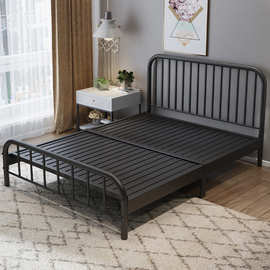 铁艺床双人床家用1.5m单人不锈钢加固加粗加厚1米2出租房用铁架床