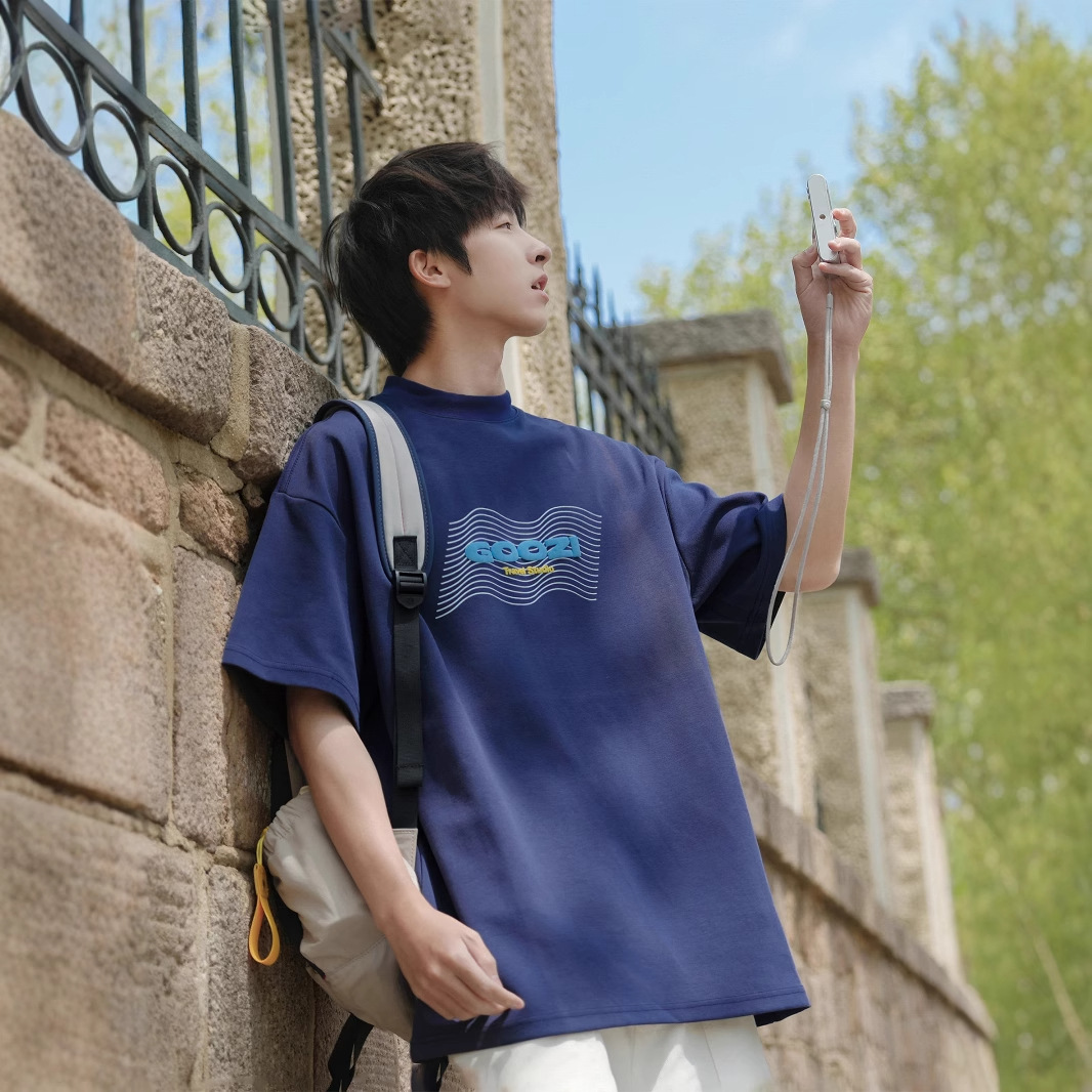 メーカー直送 220g ヘビーウェイト コットン Tシャツ メンズ 半袖 2025年夏新作 和風レタープリント ハーフスリーブ