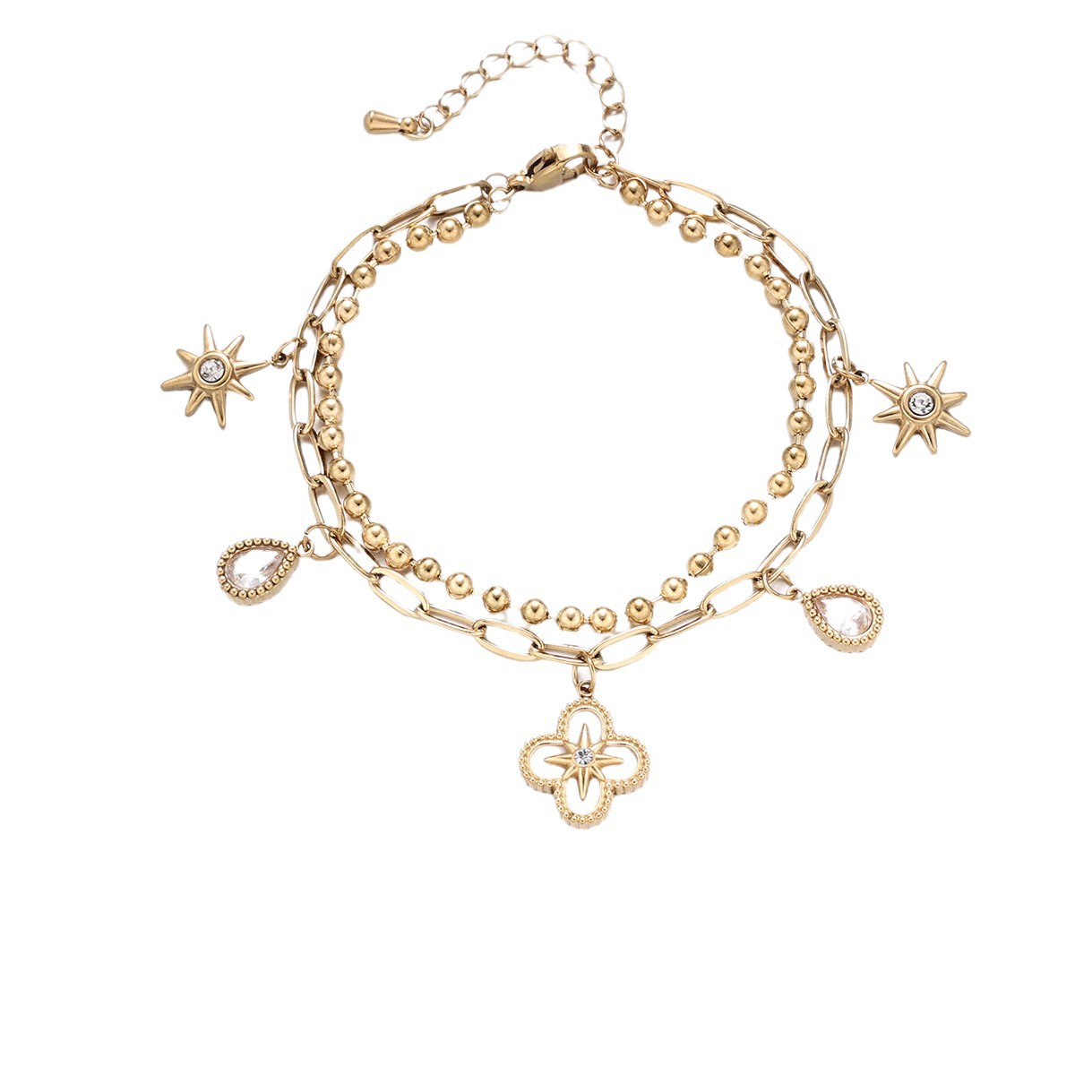 Tina Europa y América pulsera de acero inoxidable lujo ligero nicho universal personalidad tendencia flores más colgantes pulsera de piedra caliente
