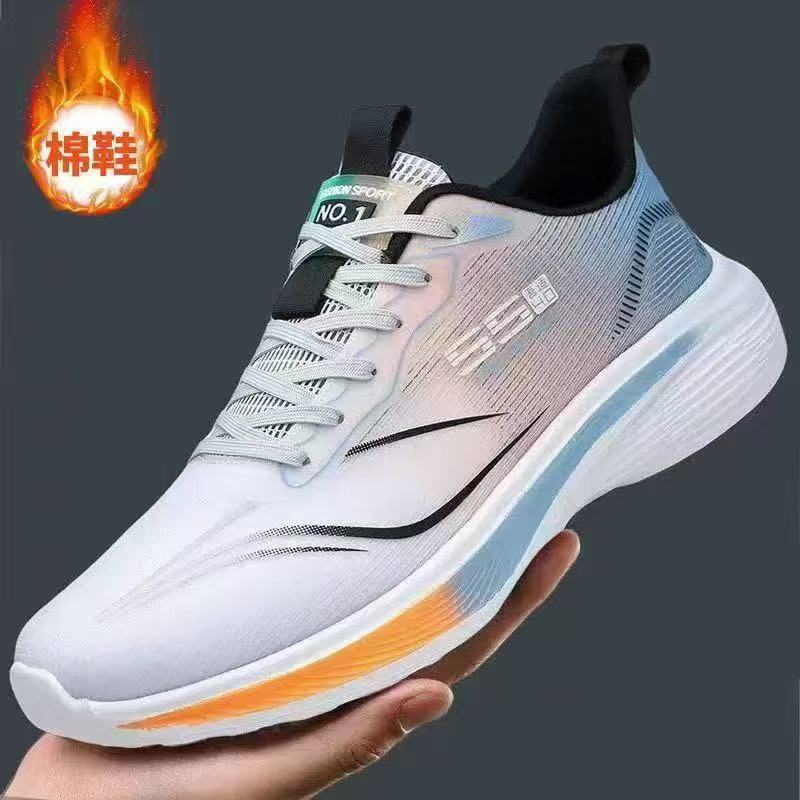 Fleece-Lined Sneakers 2025 New Mesh Shoes Breathable Shock-Absorbing Running Shoes Couple Style Student Versatile Casual Men's Shoes
