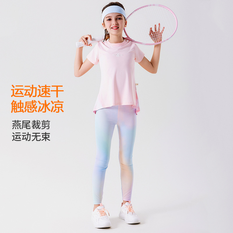 suit UPF50 sunscreen cool sensibility summer girls sports high elastic cross-border dovetail breathable quick-drying sports T-shirt