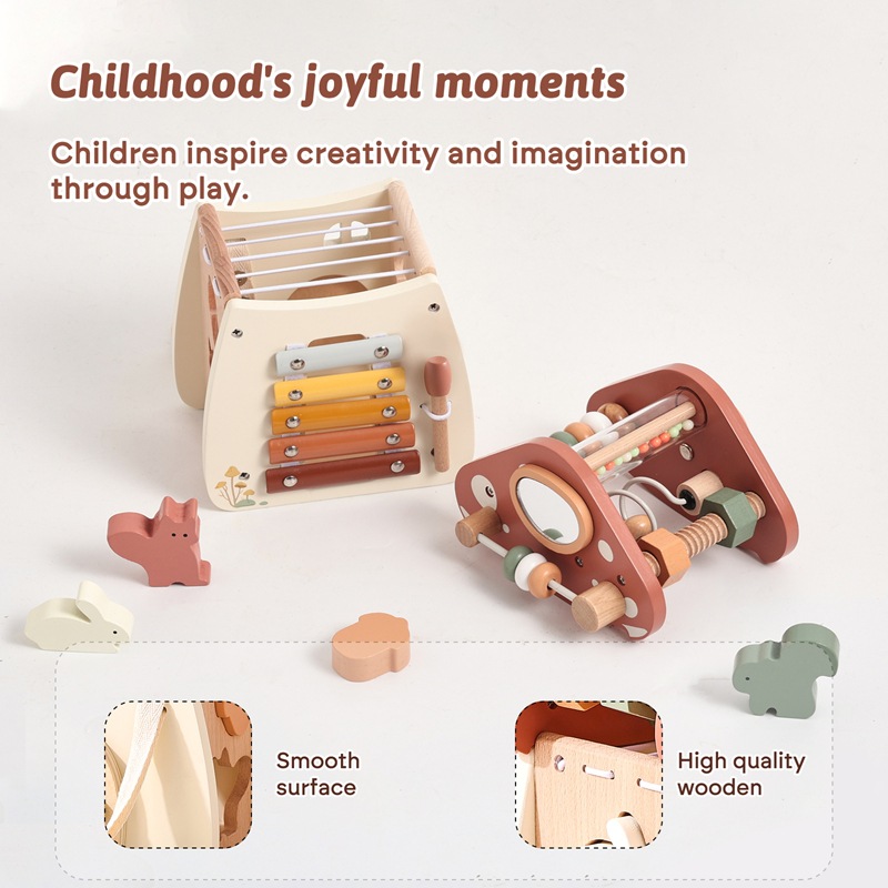 Amazon Children's Early Education Educational Juguete cinco en uno de madera Juego de juguetes para bebés con forma de hongo