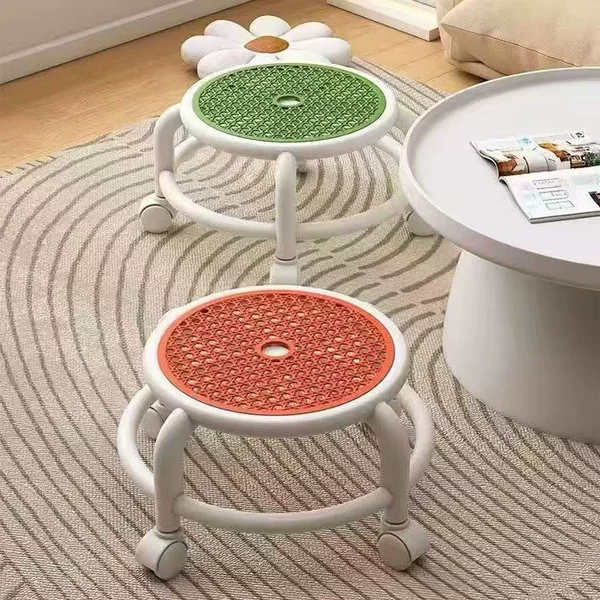 Hollow-Out Breathable Swivel Small Stool with Universal Wheels, Household Stool for Changing Shoes, Mesh Rattan-Like Cooling Stool