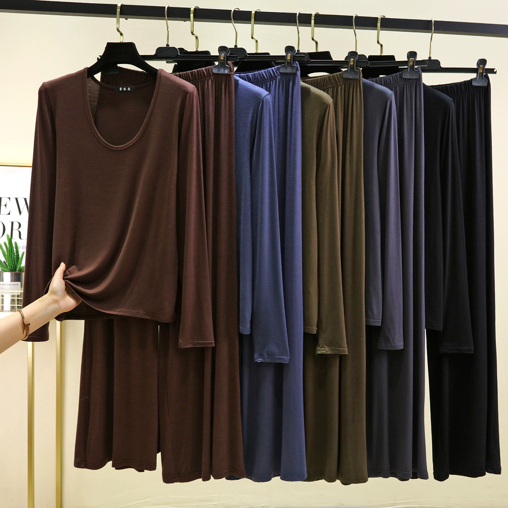 Модаль с длинными рукавами, широкими брюками, женская новая домашняя одежда, тонкая свободная пижама, можно носить на улице