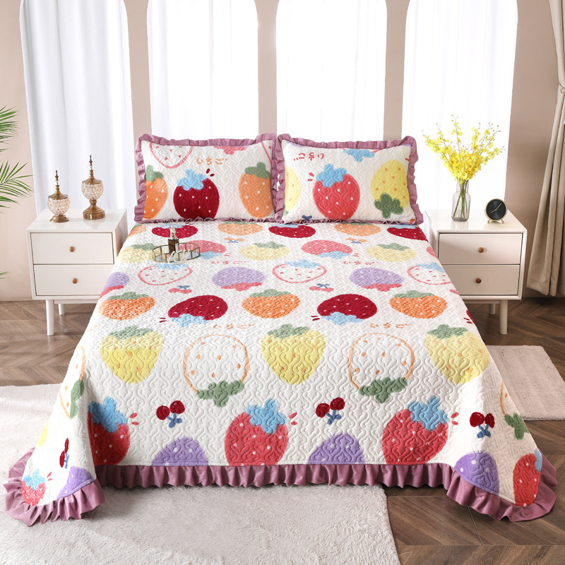 加厚牛奶絨夾棉床蓋保暖床罩榻榻米蓋毯絎縫水晶絨床單三件套批發