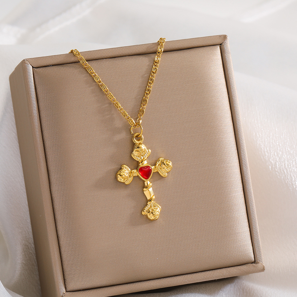 Hole 1~1.9mm Hole Size 5 PCS/Package 20*30mm Hole 1~1.9mm 304 Stainless Steel Gem Cross Heart Shape Rose Pendant