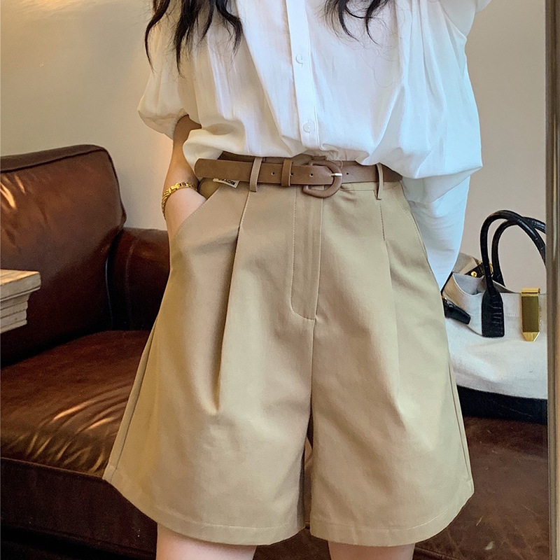 Ice Silk Cotton Workwear Casual Five-point Pants Women's Summer Thin High Waist A- shape Loose All-match Wide-leg Short Pants Ice Silk Cotton Workwear Casual Five-point Pants Women's Summer Thin High Waist A- shape Loose All-match Wide-leg Short Pants