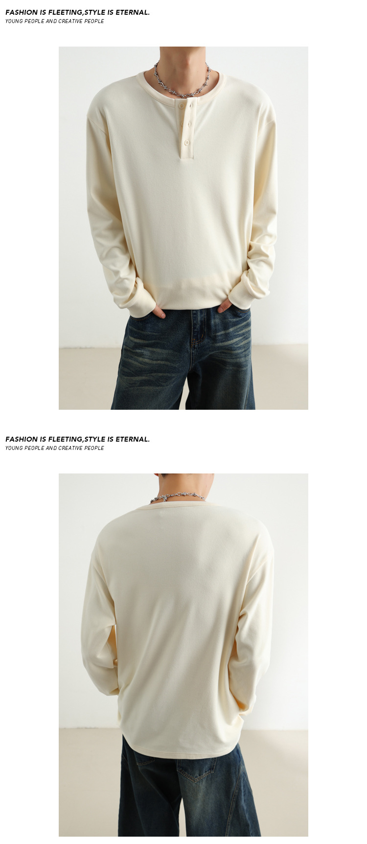 Men's Solid Colour Henley Sweatshirt Long Sleeve Autumn Top_voghion.com