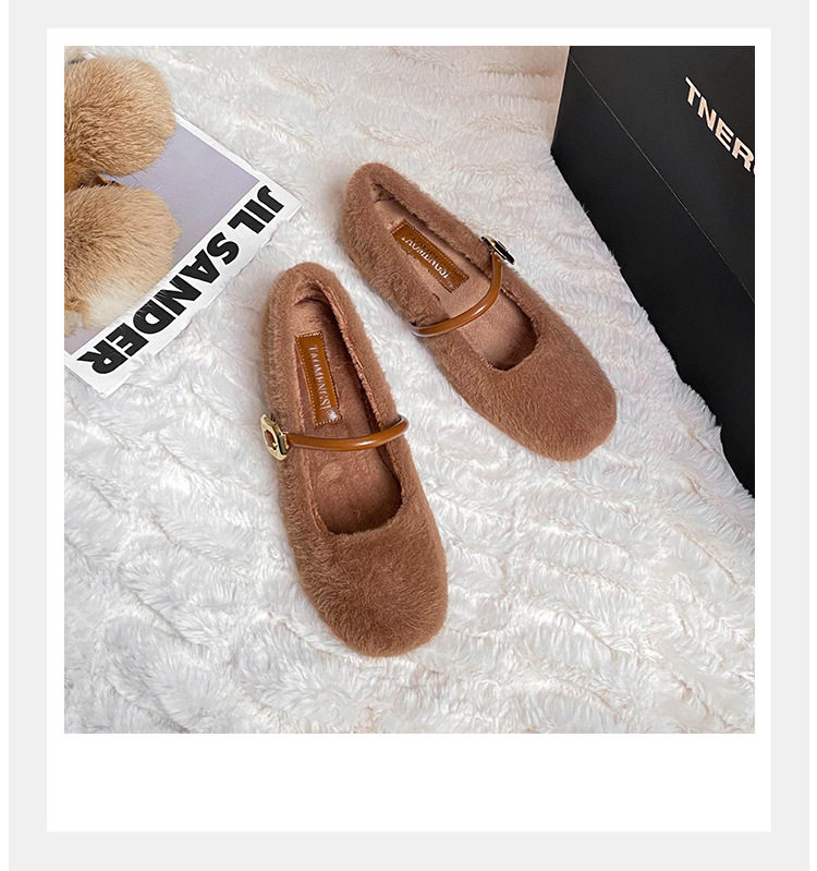 Giày Mary Jane nữ kiểu ballet một dây, gót vừa 3–6 cm, mũi tròn, tăng chiều cao, phủ nhung — Màu nâu đậm, Màu trà sữa, Màu trắng sữa chi tiết 23