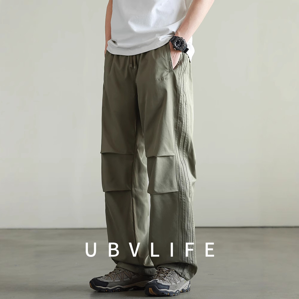 Functional wind pleated silhouette draped wide leg overalls men's 2025 new spring sports hiking pants