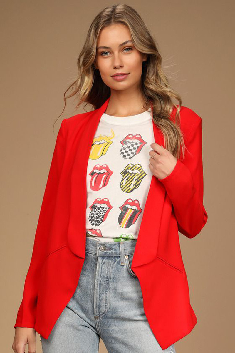 Saco Blazer Entallado para Mujer de Mezcla de Fibra Sintética, Manga Larga, Cuello Solapa, para Oficina y Uso Diario
