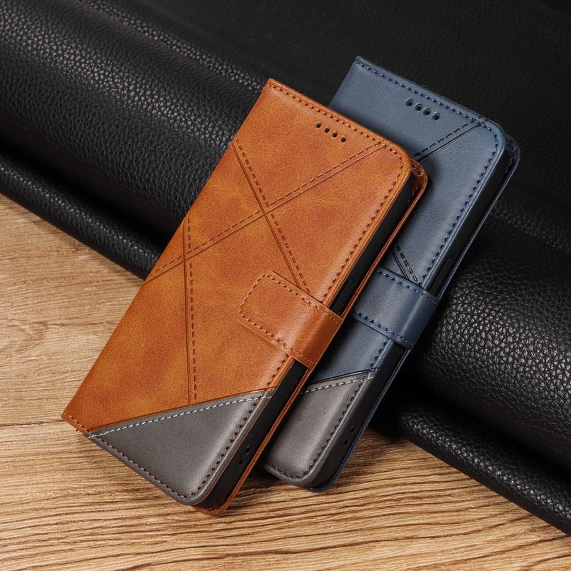 Suitable for Samsung Xcover7 Phone Case A56 Two-Tone Stitching Leather Case A34 Diamond Pattern Protective Case A37 Flip Cover