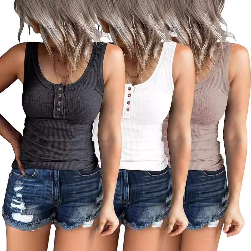2022 Amazon desea otoño nuevo europeo y americano transfronterizo Botón de las mujeres chaleco color cuello en V manga larga Camiseta top image 2