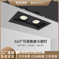 嵌入式led射灯服装店商场天花筒灯可调角度COB方形双头格栅斗胆灯