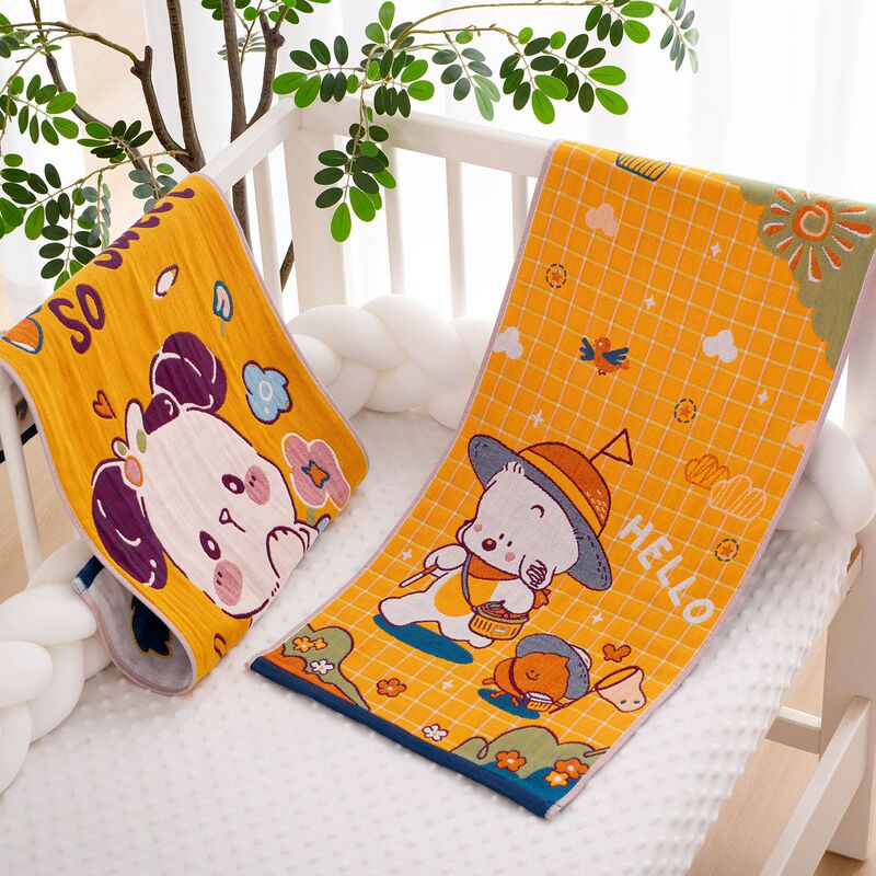 Gauze towel pure cotton face washing household absorbent lint-free cartoon adult bath double-sided gauze towel