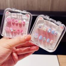 可爱儿童指甲贴片通粉色穿戴甲带果冻胶自粘美甲贴女童无毒甲片