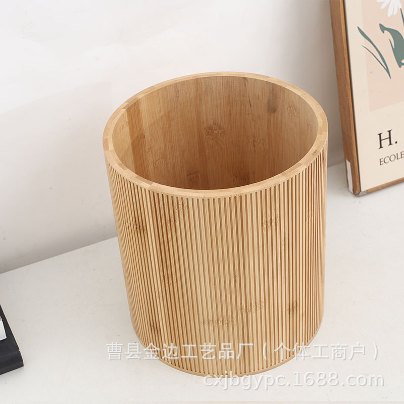 Cross-Border Bamboo and Wood Garbage Storage Bucket Wooden Trash Can Living Room Office Waste Paper Storage Bucket Bathroom Trash Can