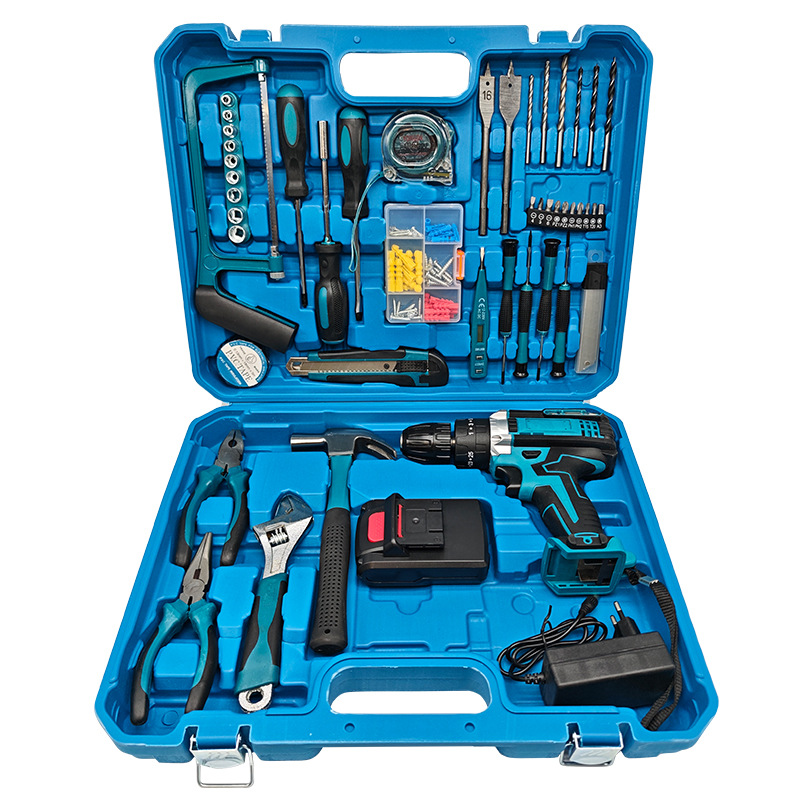 Batería de litio Taladro recargable Taladro eléctrico de litio de alta potencia Destornillador eléctrico multifuncional Taladro de pistola Juego de herramientas de batería Comercio exterior