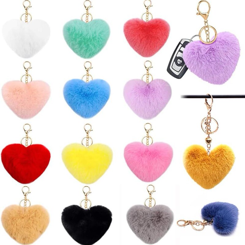 Cross-border keychain artificial fur ball keychain fluffy ball accessory for car and women's bags, 12-piece set Cross-border keychain artificial fur ball keychain fluffy ball accessory for car and women's bags, 12-piece set