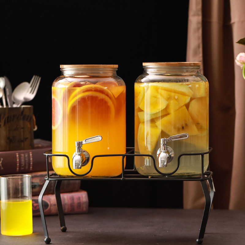 Amazon juice jar glass cold water bottle large capacity beverage with suit with faucet two-piece factory wholesale