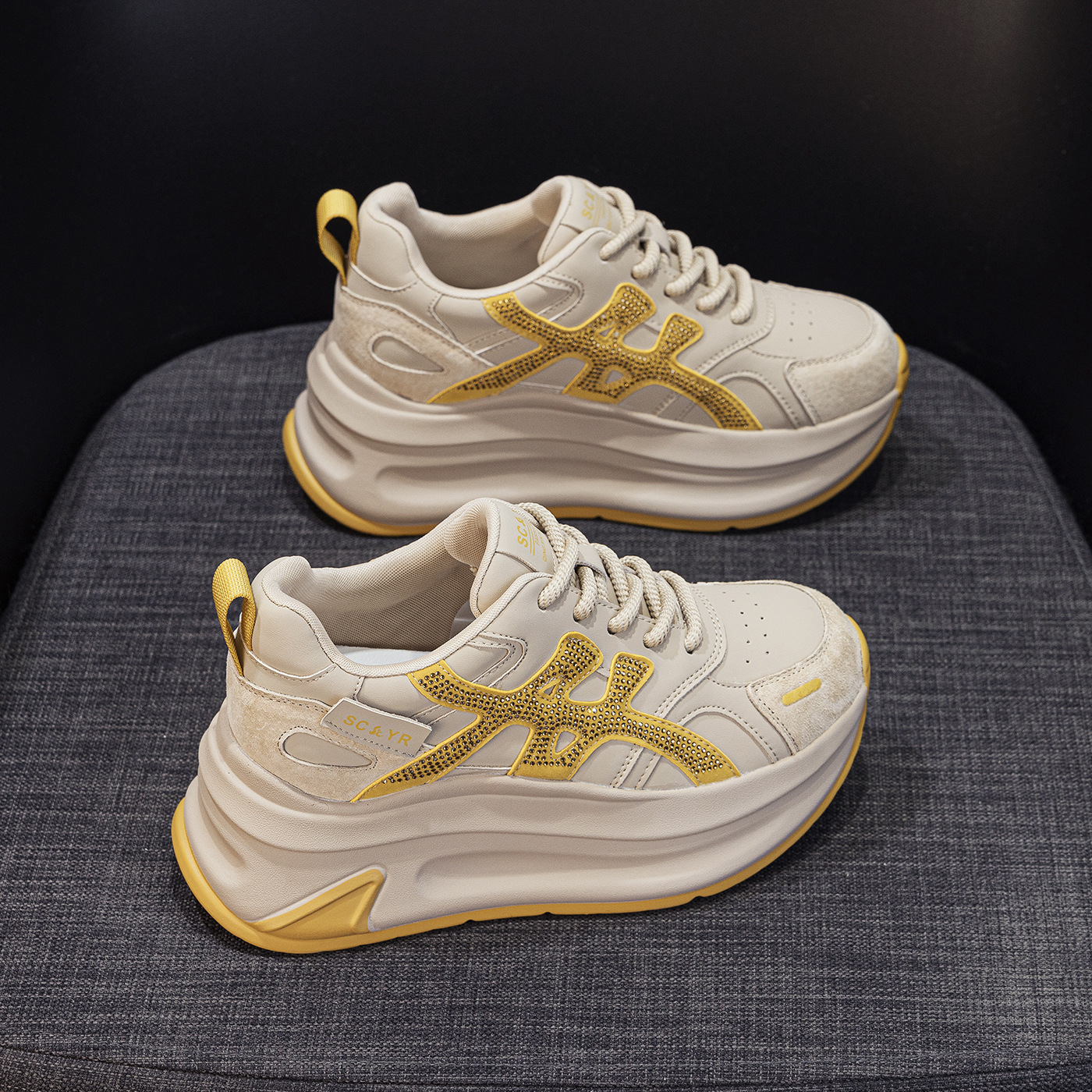Giày sneaker nữ đế dày tăng chiều cao phong cách cổ điển mới thu 2026 — M2916- 1m màu, M2916-1 màu đỏ, M2916-1 màu vàng chi tiết 27
