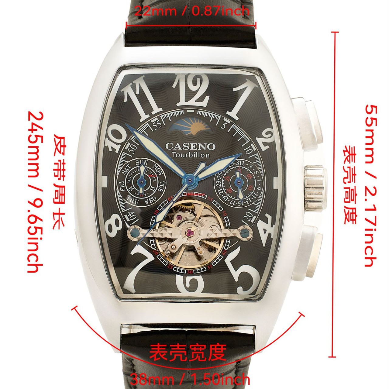 Caseno Brand Wine Barrel Tourbillon Fully Automatic Mechanical Five-Needle Men's Casual Watch Manufacturer Dropshipping
