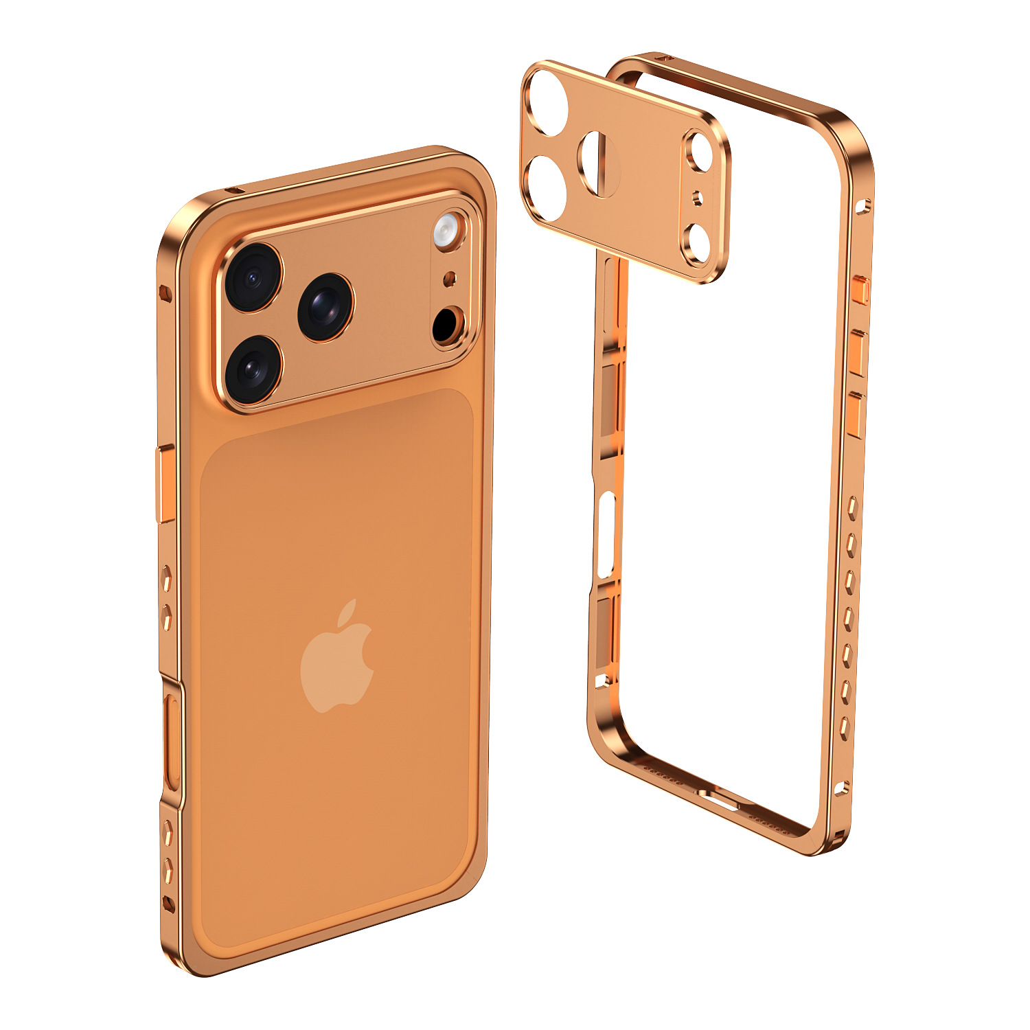 Ốp lưng iPhone viền kim loại tản nhiệt chống sốc dạng khung móc biển — Cam, Bạc, Đen, Xanh