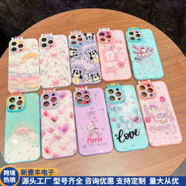 闪粉蝴蝶结适用苹果iPhone16手机壳15promax钻石相框14plus防摔套