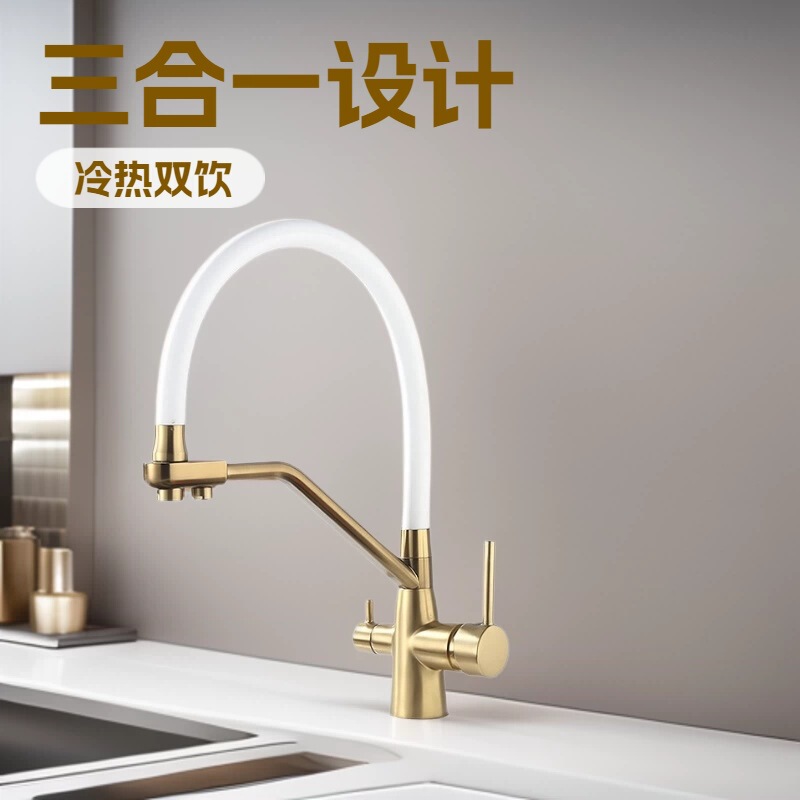 Cross-Border Ozone Three-In-One Water Purifier Faucet, All-Copper Kitchen Brushed Gold Hot and Cold Dual-Use Drinking Water Hose, Sink Basin Cross-Border Ozone Three-In-One Water Purifier Faucet, All-Copper Kitchen Brushed Gold Hot and Cold Dual-Use Drinking Water Hose, Sink Basin