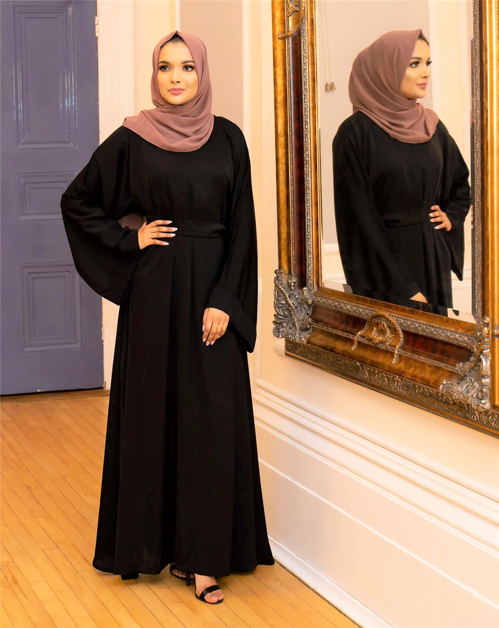 基础款跨境中东女装阿拉伯长袍纯色大码连衣裙Muslim Abaya详情20
