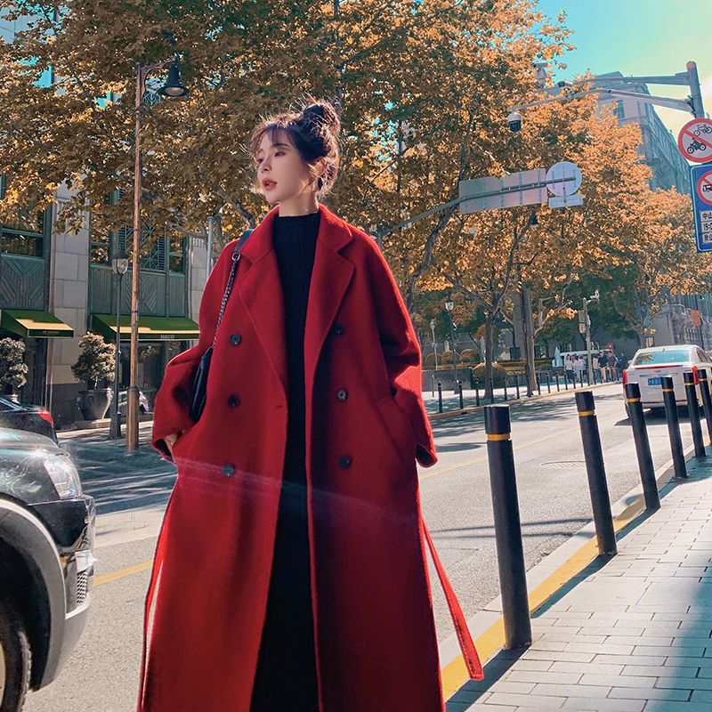 Autumn and Winter New Plus-Size Women's High-End Woolen Coat, Mid-Length, Loose Fit, Slimming, Thickened, Over-The-Knee Woolen Overcoat, Trendy