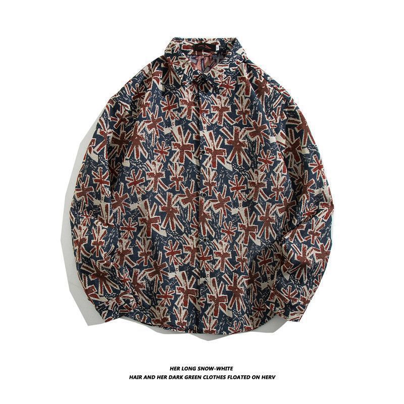 Camisa de manga larga bordada tejida retro japonesa hombres vintage barroco étnico suelto casual otoño e invierno abrigo de pareja