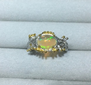 Natural Opal Ring Shining and Elegant with S925 Silver Inlay Fashion Fashion Colorful Fire Color Opal Ring