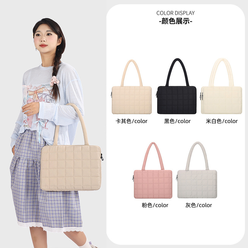 New Korean Simple Checkered Laptop Bag 14inch Shockproof Storage Bag Unisex Fashion Commuting Bag