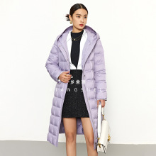冬季新品女装舒适分格直充羽绒服通勤中长款鹅绒服不可拆连帽外套