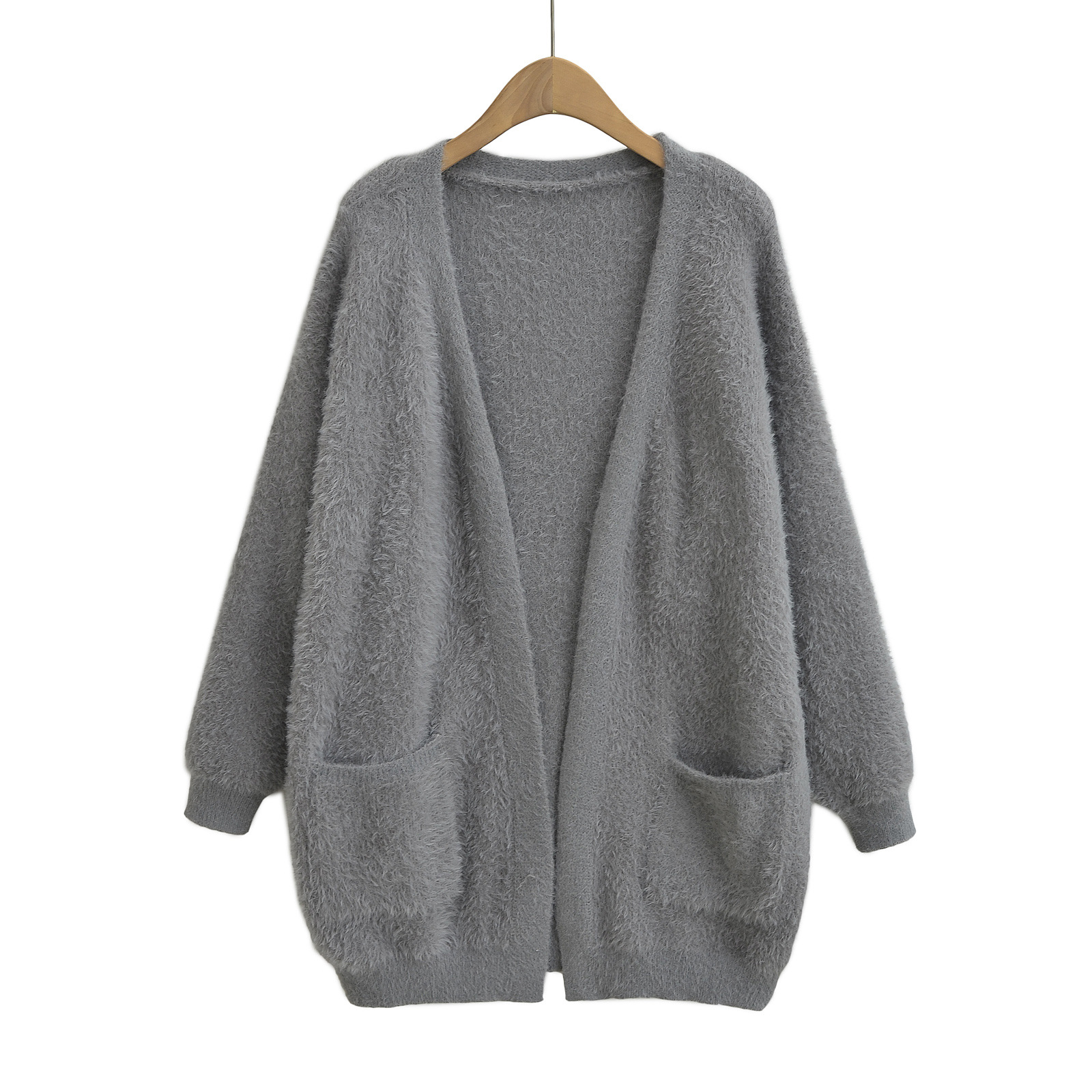 Soft and Lazy Imitation Mink Hair Mid Length Knitted Cardigan for Women's 2023 Autumn/winter New Loose and Thickened Sweater Coat_voghion.com
