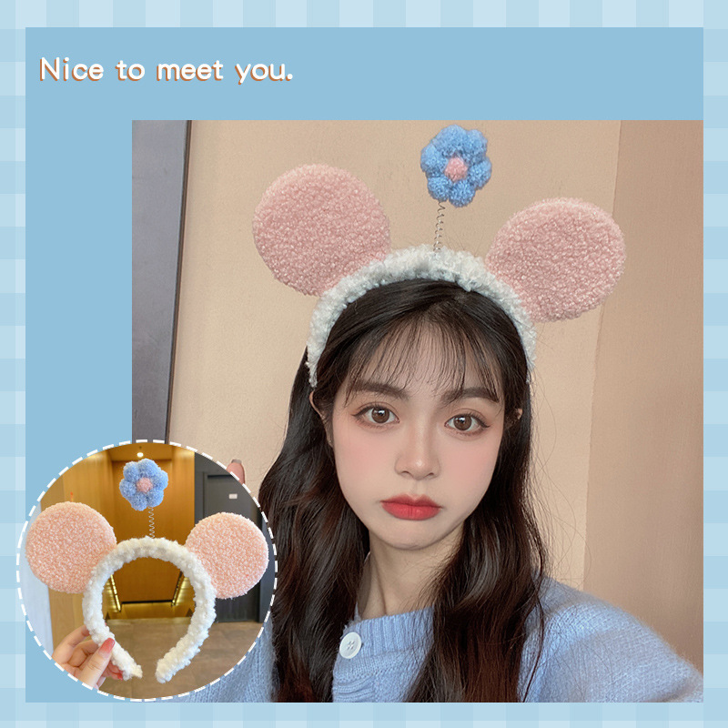 Cartoon facial lavado especial para mujeres 2024 nuevo cabello de peluche maquillaje prensado cabello lindos pinzas de cabello correa tocado