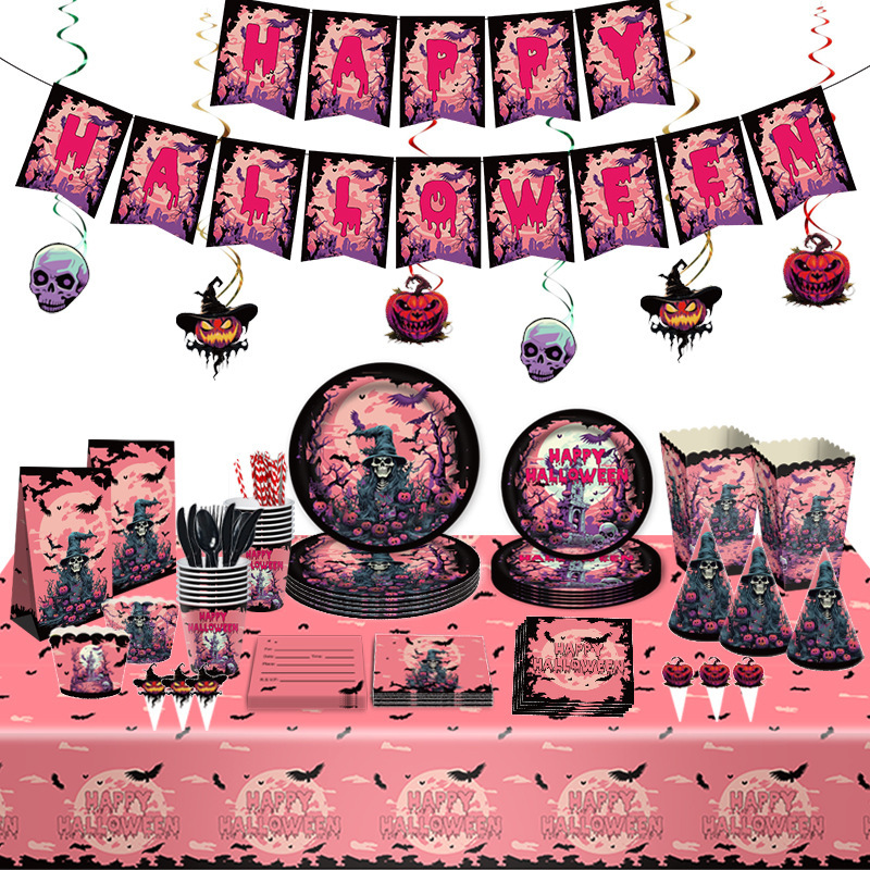 New 20.24 million Halloween Party Tableware suit New Year Ghost Festival Pink Halloween Dinner Plate Paper Plate Paper Cup Tissue New 20.24 million Halloween Party Tableware suit New Year Ghost Festival Pink Halloween Dinner Plate Paper Plate Paper Cup Tissue