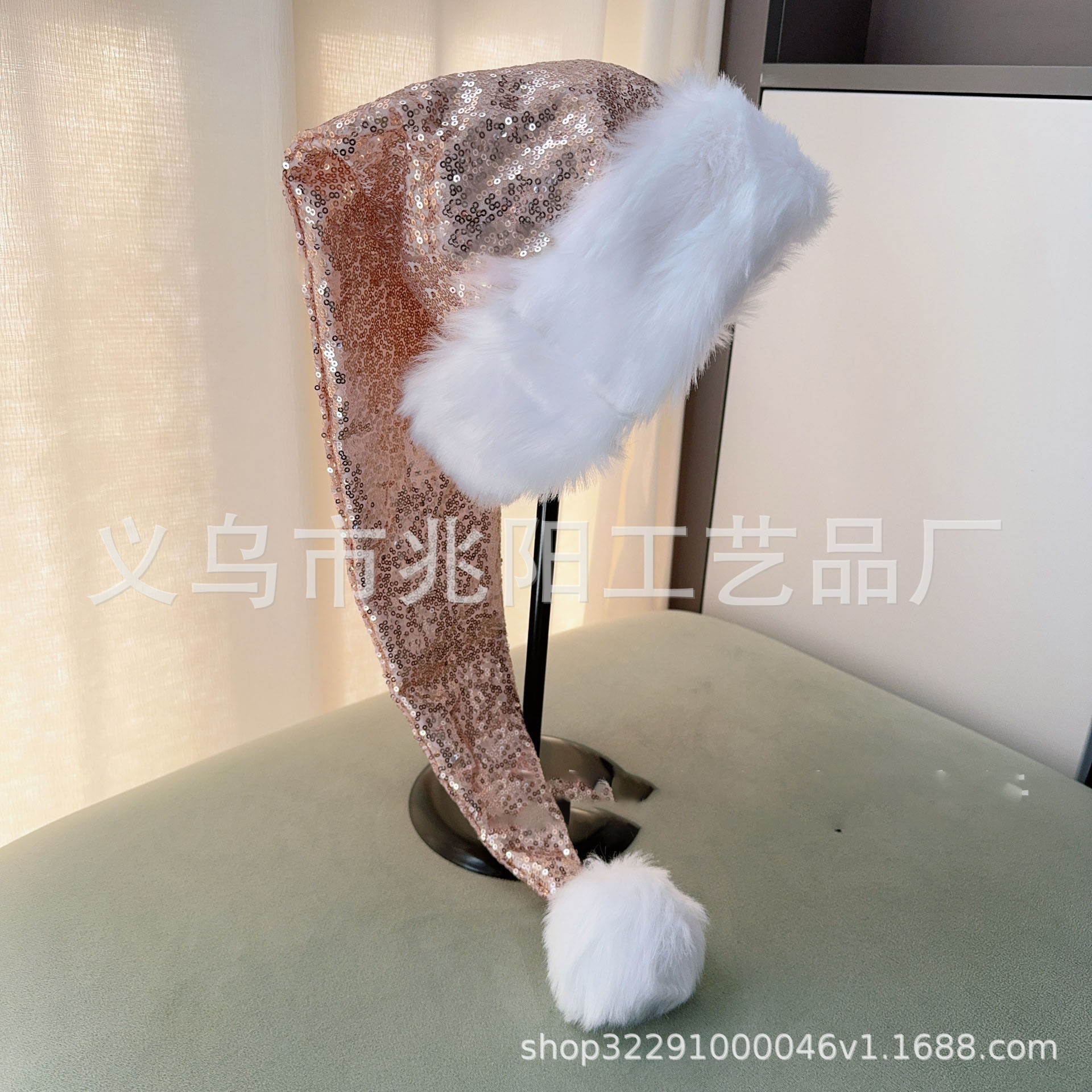 24 nuevos sombreros de Navidad largos transfronterizos 75 cm adultos sombreros de Navidad de color champaña sequillas decoraciones de Navidad