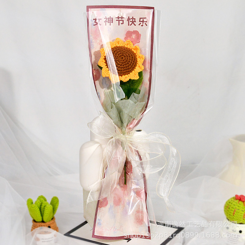 高級ギフトボックス入り毛糸の花完成品、ひまわり、バラ、チューリップ、手編みの花、造花、越境販売|undefined