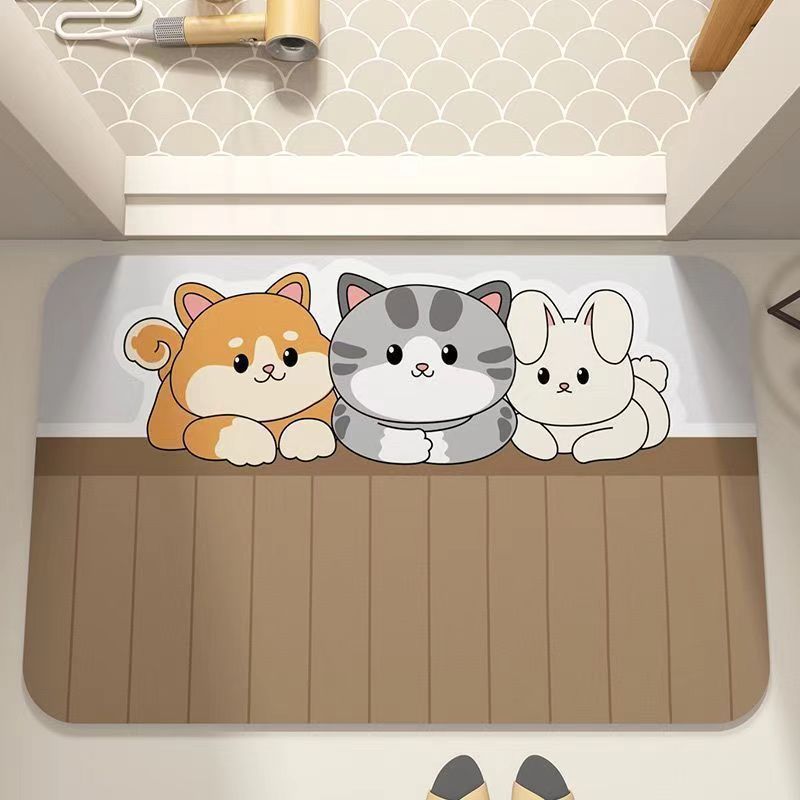 Huishoudelijke diatomeeënaarde badkamermat, absorberend, antislip, toiletdeur, cartoon, vuilafstotende voetmat_voghion.com