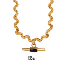 欧美时髦时尚设计镶玻璃长锥钛钢吊坠项链百搭潮流黄铜材质锁骨链