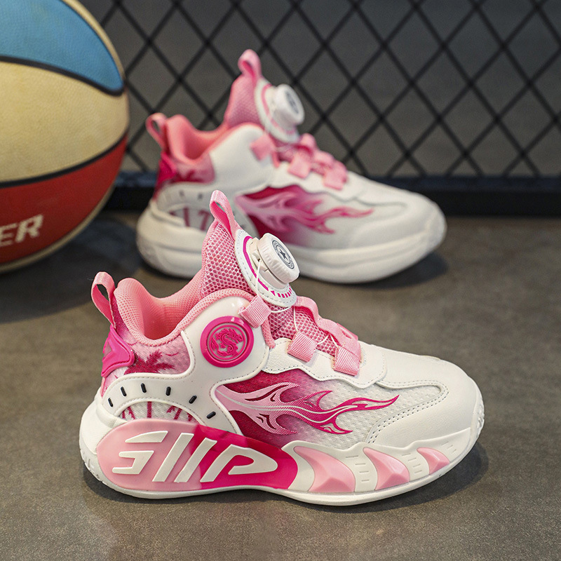 Primavera y verano calzado deportivo para niños niñas niño botón zapatos para correr malla transpirable zapatos casuales para niños grandes zapatos de baloncesto