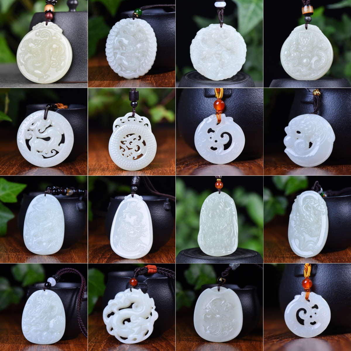 YUJIAYU FIDELITY HETIAN JADE ANTIQUE LONG YU PEI 양면 할로우 라운드 브랜드 내츄럴 제이드 조디악 드래곤 펜던트
