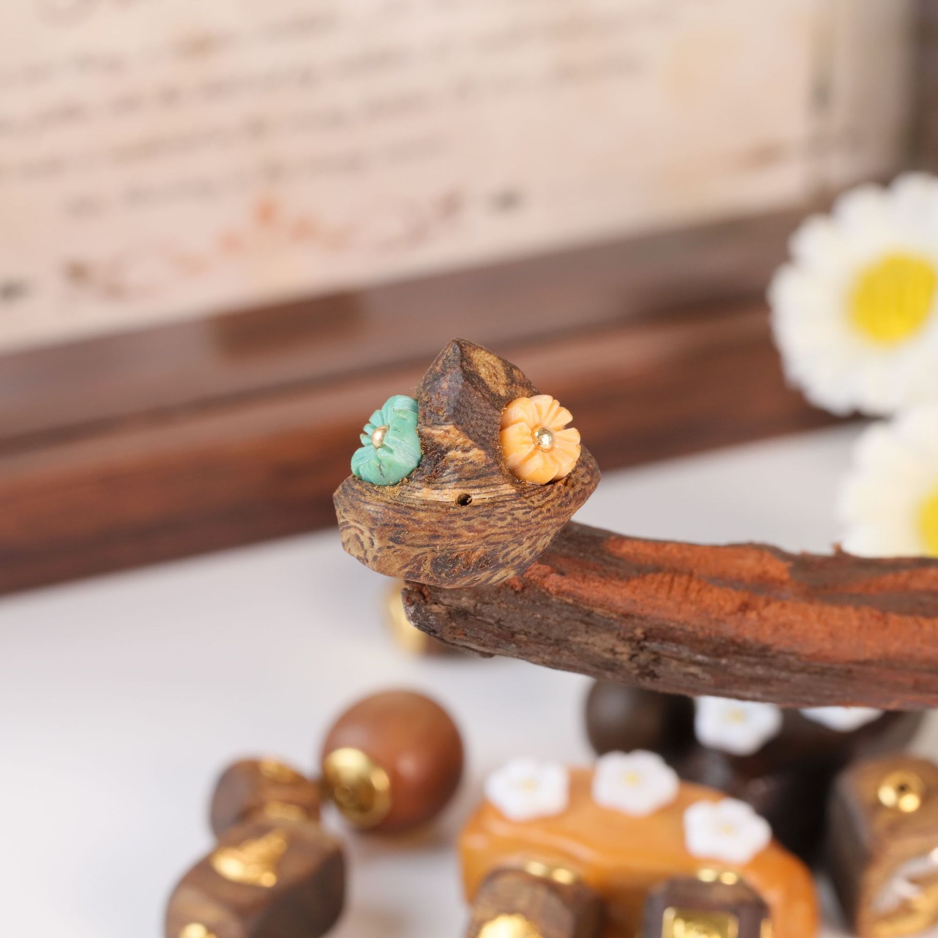S925 Silver Chess Nut Agarwood Inlay Collection of Buddha Beads and Spacer Beads DIY Crafts DIY Jewelry Accessories Wholesale