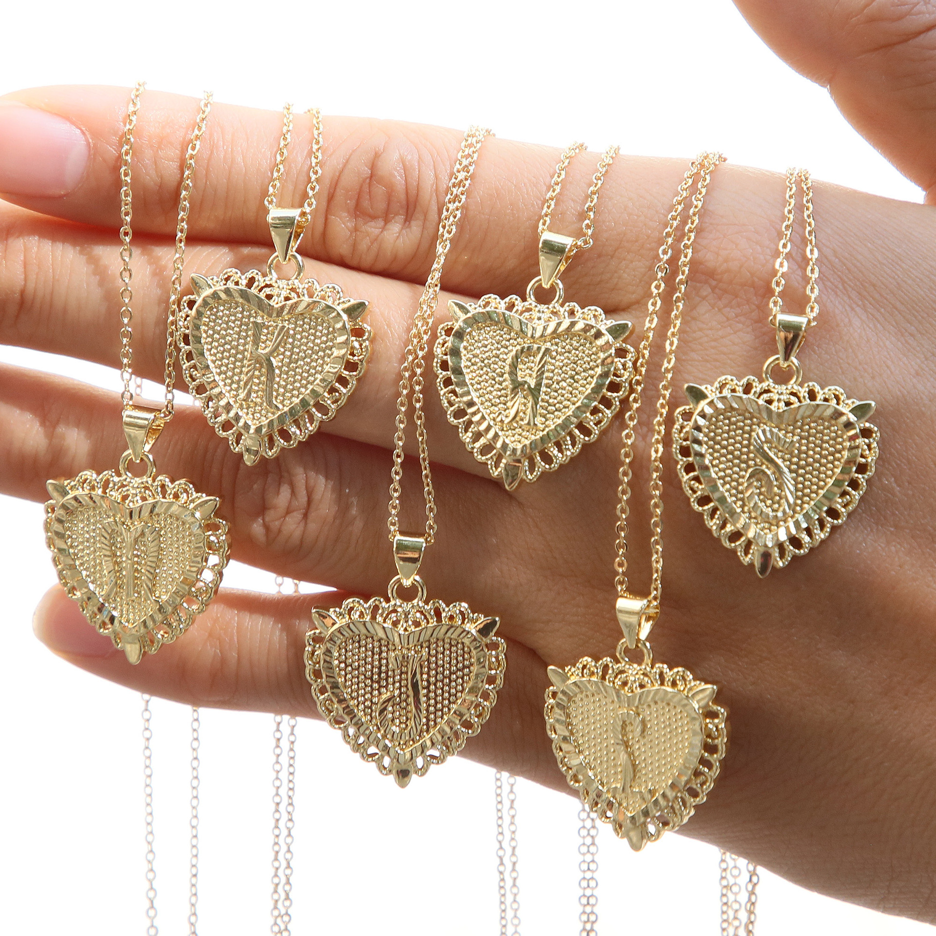9g Weight Brass Pendant Material Brass Cable Chain Plating Letter Heart Shape Pendant Necklace