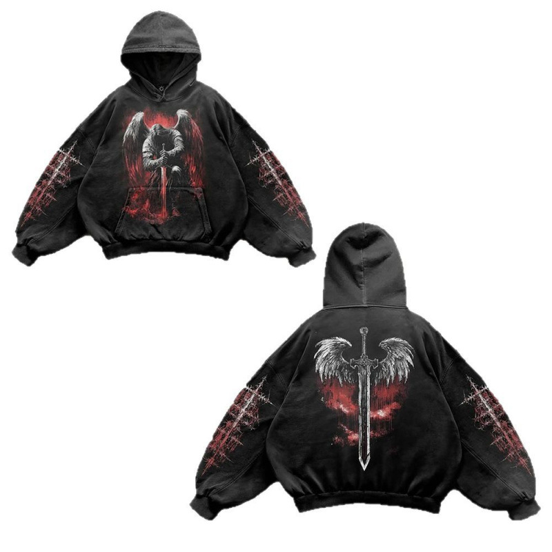 Men's Clothing Printed Sweatshirt Long Sleeved Pullover Hoodie Retro Jacket Street Fashion European And American Wholesale_viptrois.com