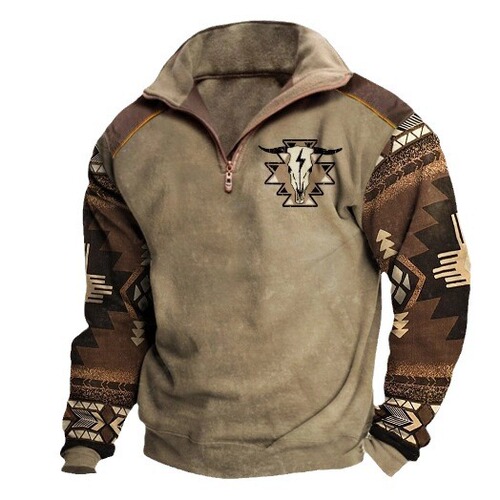 Autumn/Winter New 3D Digital Printing Stand Collar Men's Streetwear Zip-up Hoodie