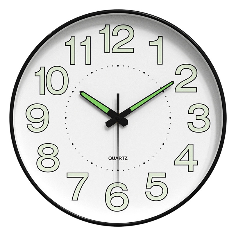 Reloj de pared luminoso, reloj silencioso para dormitorio, reloj de cuarzo simple para colgar en la pared de la sala de estar, venta al por mayor 30CM.